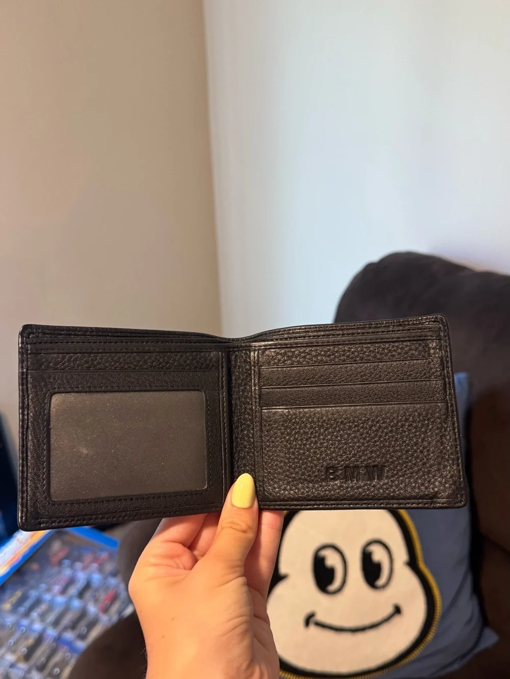 BMW Black Pebble Leather Card & Key Holder Wallet with Round Logo